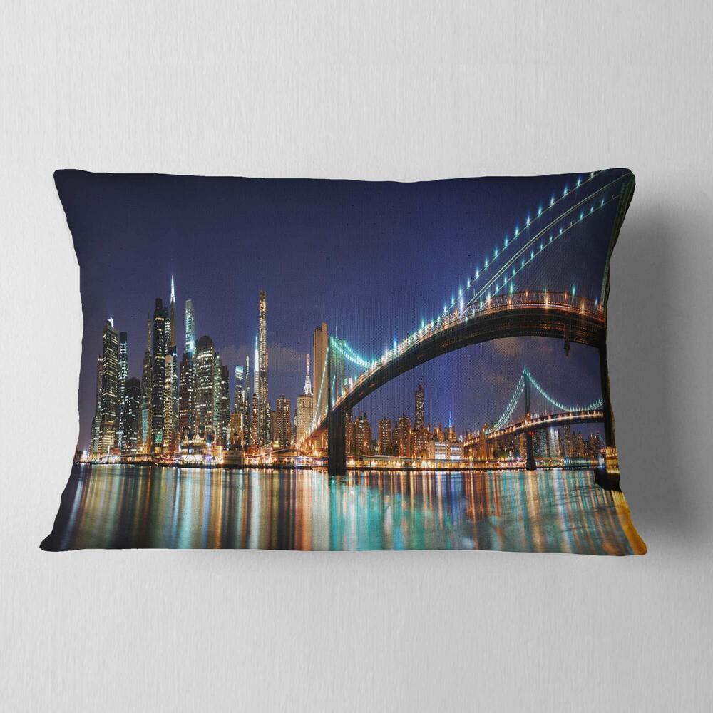 6132 Brooklyn Bridge Panorama' Cityscape Photo Throw Lumbar Pillow & Lumbar